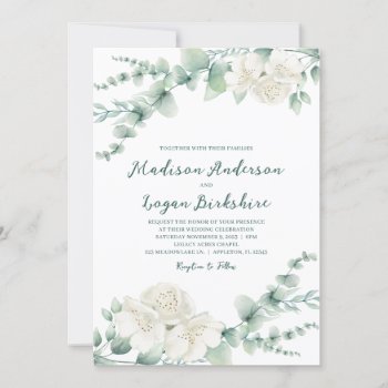 Elegant Eucalyptus White Peony Wedding Invitation by ModernMatrimony at Zazzle
