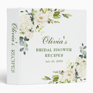 Elegant Eucalyptus White Rose Bridal Shower Recipe 3 Ring Binder