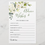 Elegant Eucalyptus White Rose Wishes & Advice Card<br><div class="desc">Watercolor Eucalyptus Wishes & Advice Card.
Personalize with the bride to be's name and date of shower. 
For further customization,  please click the "customize further" link. If you need help,  contact me please.</div>