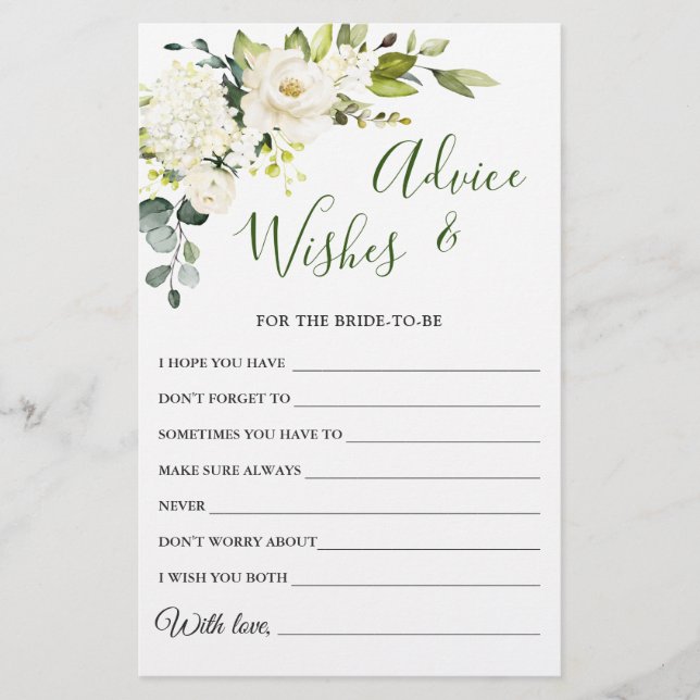 Elegant Eucalyptus White Rose Wishes & Advice Card (Front)