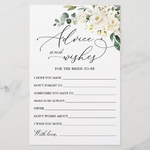 Elegant Eucalyptus White Rose Wishes  Advice Card