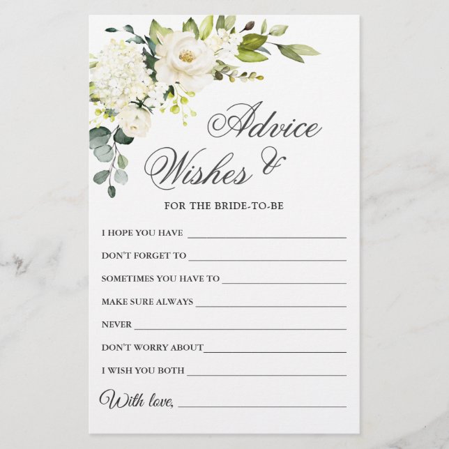 Elegant Eucalyptus White Rose Wishes & Advice Card (Front)