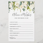 Elegant Eucalyptus White Rose Wishes & Advice Card<br><div class="desc">Watercolor Eucalyptus Wishes & Advice Card.
Personalize with the bride to be's name and date of shower. 
For further customization,  please click the "customize further" link. If you need help,  contact me please.</div>