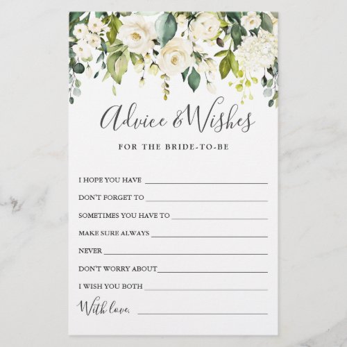 Elegant Eucalyptus White Rose Wishes  Advice Card