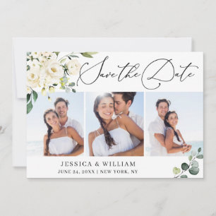 Elegant Eucalyptus White Roses 3 PHOTO Wedding Save The Date