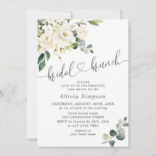 Elegant Eucalyptus White Roses Bridal Brunch Invitation