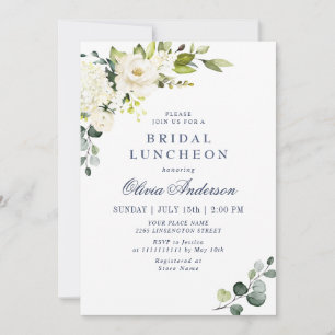 Elegant Eucalyptus White Roses BRIDAL LUNCHEON Invitation