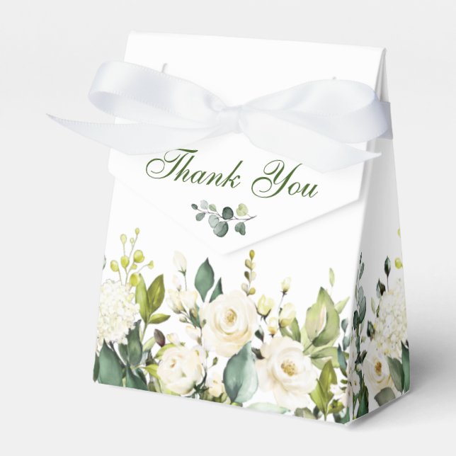 Elegant Eucalyptus White Roses Bridal Shower Favor Boxes (Front Side)