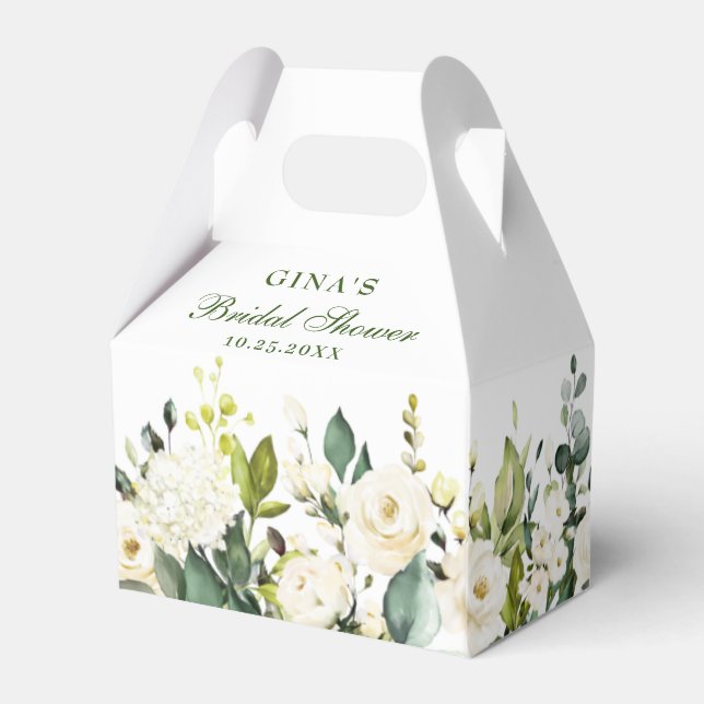 Elegant Eucalyptus White Roses Bridal Shower Favor Boxes (Back Side)