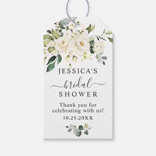 Elegant Eucalyptus White Roses Bridal Shower Favor Gift Tags