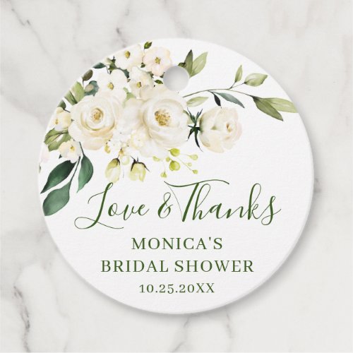 Elegant Eucalyptus White Roses Bridal Shower Favor Tags