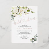 Elegant Eucalyptus White Roses Bridal Shower Gold Foil Invitation (Standing Front)