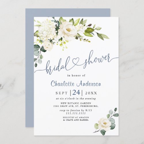 Elegant Eucalyptus White Roses Bridal  Shower Invitation