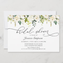 Elegant Eucalyptus White Roses Bridal Shower Invitation
