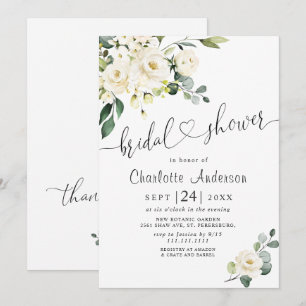 Elegant Eucalyptus White Roses Bridal  Shower Invitation