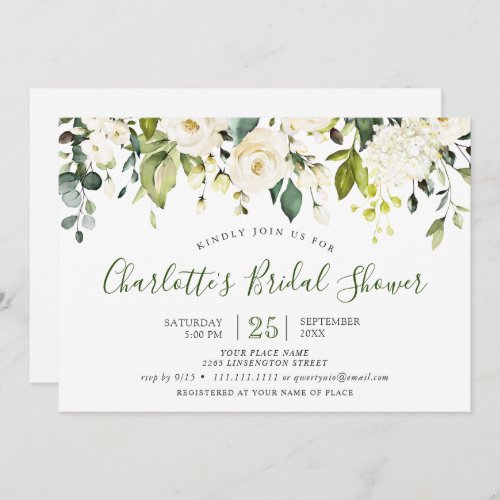 Elegant Eucalyptus White Roses Bridal Shower Invitation