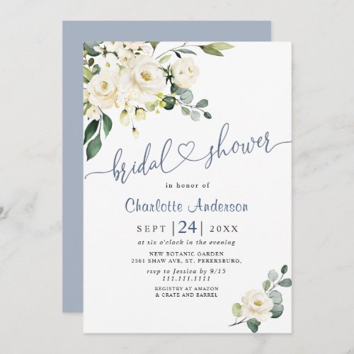 Elegant Eucalyptus White Roses Bridal  Shower Invitation