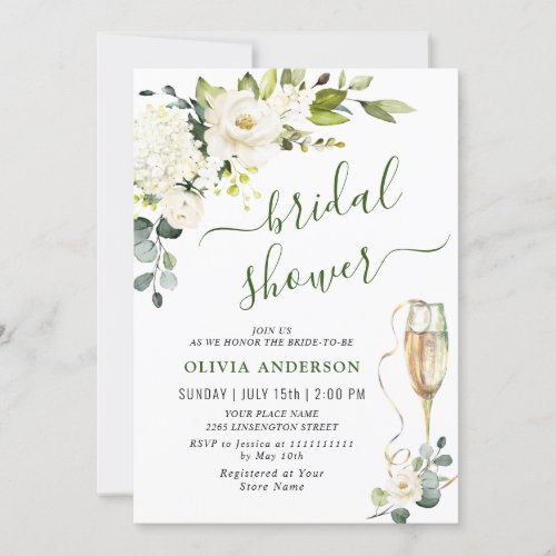 Elegant Eucalyptus White Roses Bridal Shower Invitation