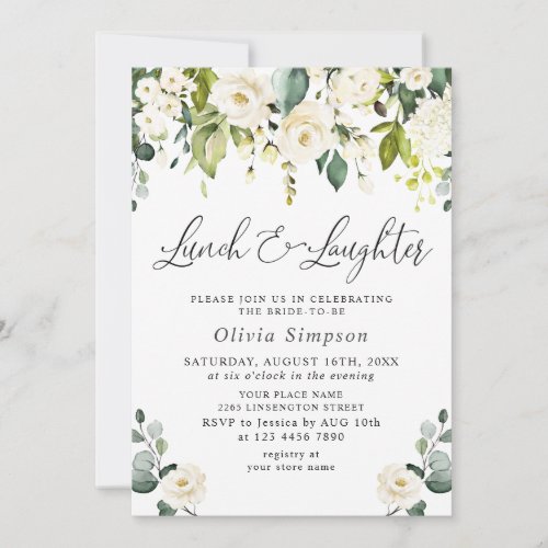 Elegant Eucalyptus White Roses Bridal Shower Invitation