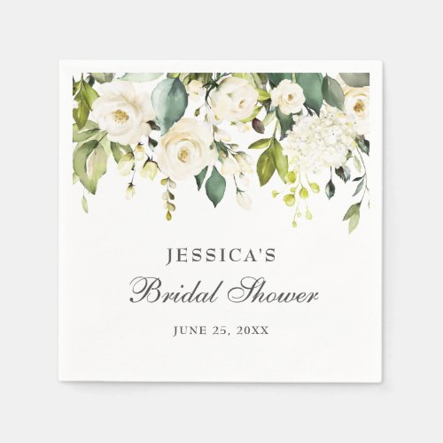 Elegant Eucalyptus White Roses Bridal Shower Napkins