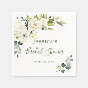Elegant Eucalyptus White Roses Bridal Shower Napkins