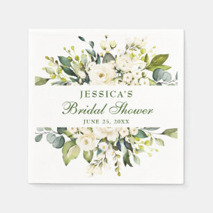 Elegant Eucalyptus White Roses Bridal Shower Napkins