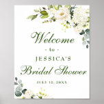 Elegant Eucalyptus White Roses Bridal Shower Poster<br><div class="desc">Welcome guests to your wedding with  White Roses Floral Greenery Bridal Shower Welcome Poster,  featuring lush watercolor botanical greenery and white flowers,  with "welcome to our happily ever after, " your names,  and wedding date in a chic mix of modern block and hand lettered calligraphy typefaces.</div>