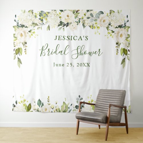 Elegant Eucalyptus White Roses Bridal Shower  Tape Tapestry