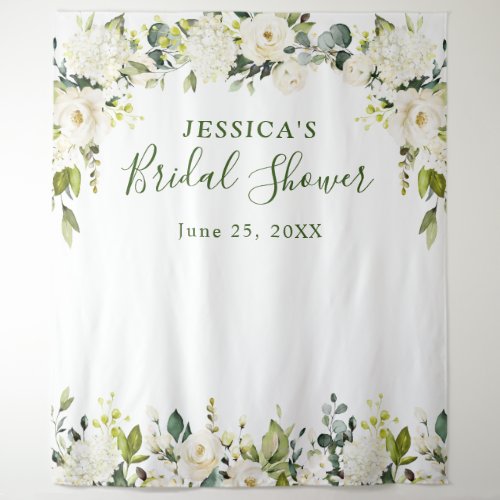 Elegant Eucalyptus White Roses Bridal Shower Tapestry
