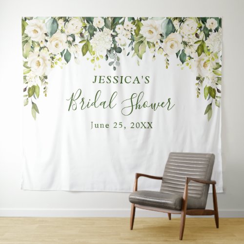 Elegant Eucalyptus White Roses Bridal Shower  Tapestry