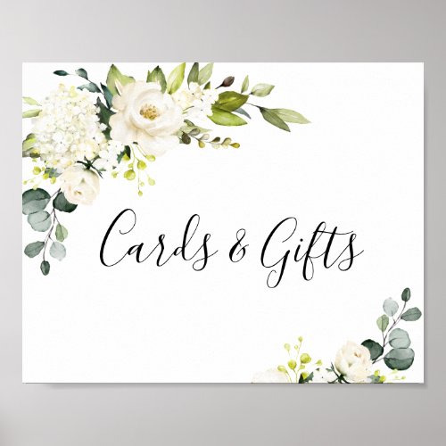 Elegant Eucalyptus White Roses Cards  Gifts Sign