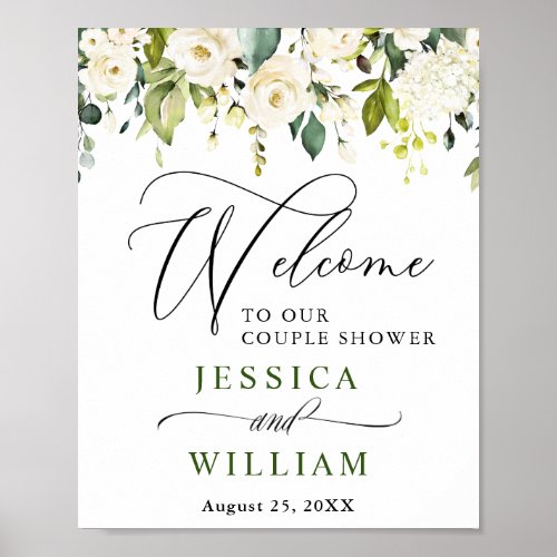 Elegant Eucalyptus White Roses Couples Shower Poster