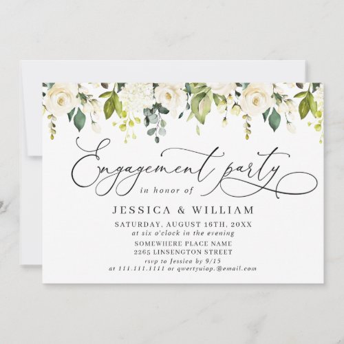 Elegant Eucalyptus White Roses ENGAGEMENT PARTY Invitation