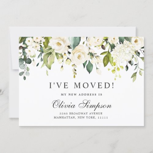 Elegant Eucalyptus White Roses Floral Moving Announcement