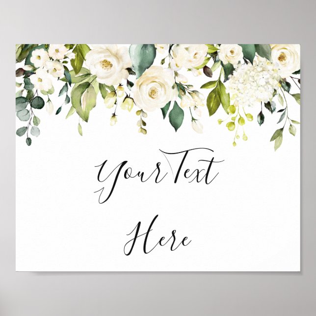 Elegant Eucalyptus White Roses Floral Sign Poster (Front)