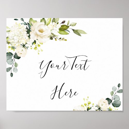 Elegant Eucalyptus White Roses Floral Sign Poster