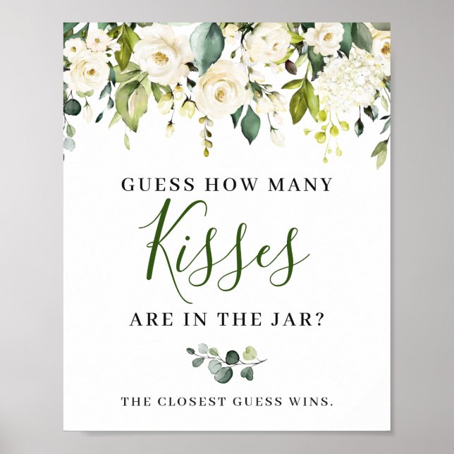 Elegant Eucalyptus White Roses Floral Sign Poster (Front)
