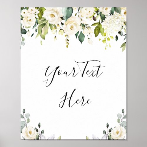 Elegant Eucalyptus White Roses Floral Sign Poster