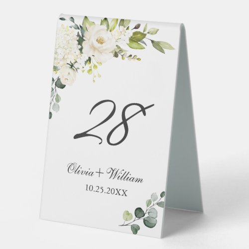 Elegant Eucalyptus White Roses Floral Table Tent S Table Tent Sign