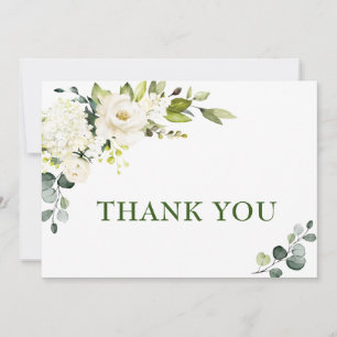 Elegant Eucalyptus White Roses Floral Thank You Card