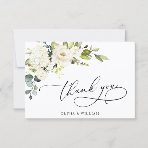 elegant Eucalyptus White Roses Floral Thank You Card