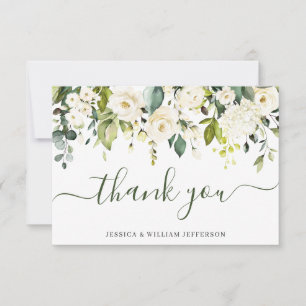 Elegant Eucalyptus White Roses Floral Thank You Card
