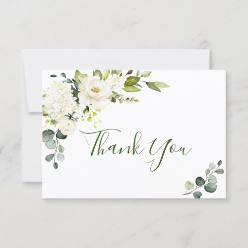 Elegant Eucalyptus White Roses Floral Thank You Card