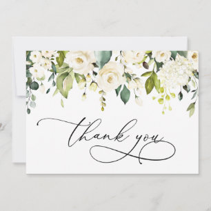 Elegant Eucalyptus White Roses Floral Thank You Card