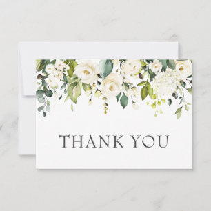 Elegant Eucalyptus White Roses Floral Thank You Card