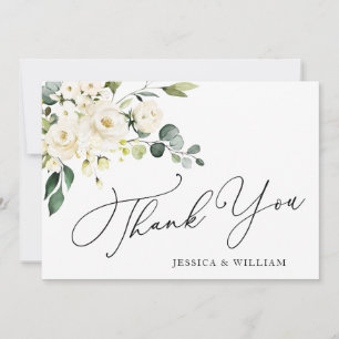 Elegant Eucalyptus White Roses Floral Thank You Card
