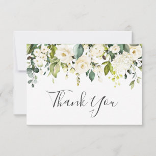 Elegant Eucalyptus White Roses Floral Thank You Card