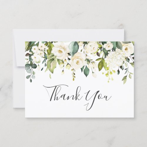 Elegant Eucalyptus White Roses Floral Thank You Card