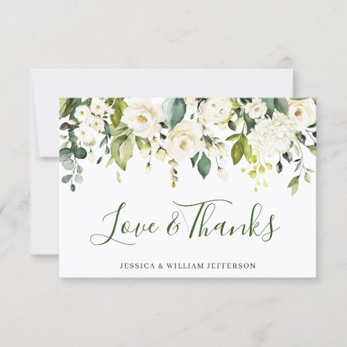 Elegant Eucalyptus White Roses Floral Thank You Card