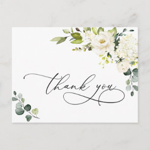 Elegant Eucalyptus White Roses Floral Thank You Postcard